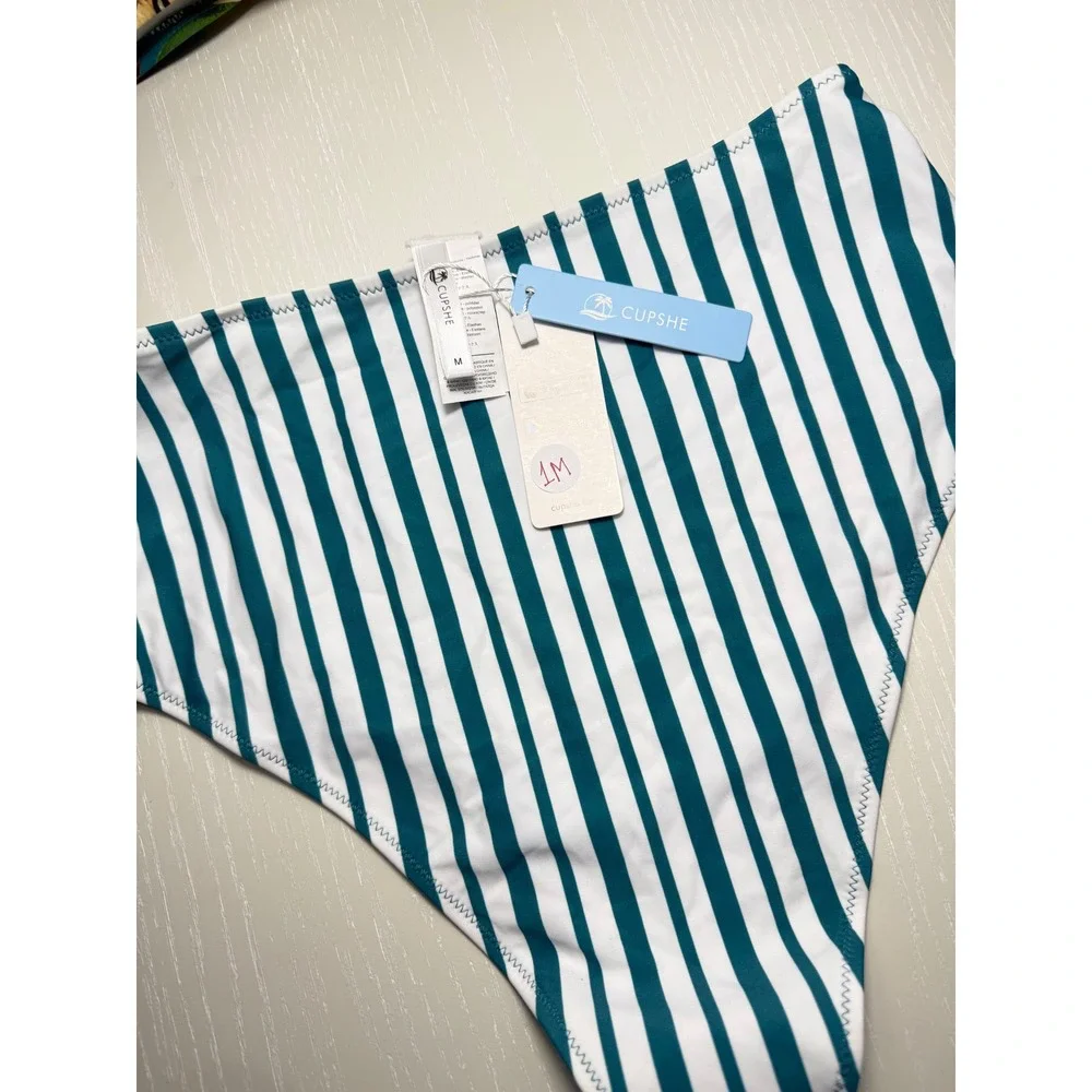 CUPSHE Floral and Stripe Knotted High Waisted Bikini | NWT - SIZE M - Picture 8 of 10